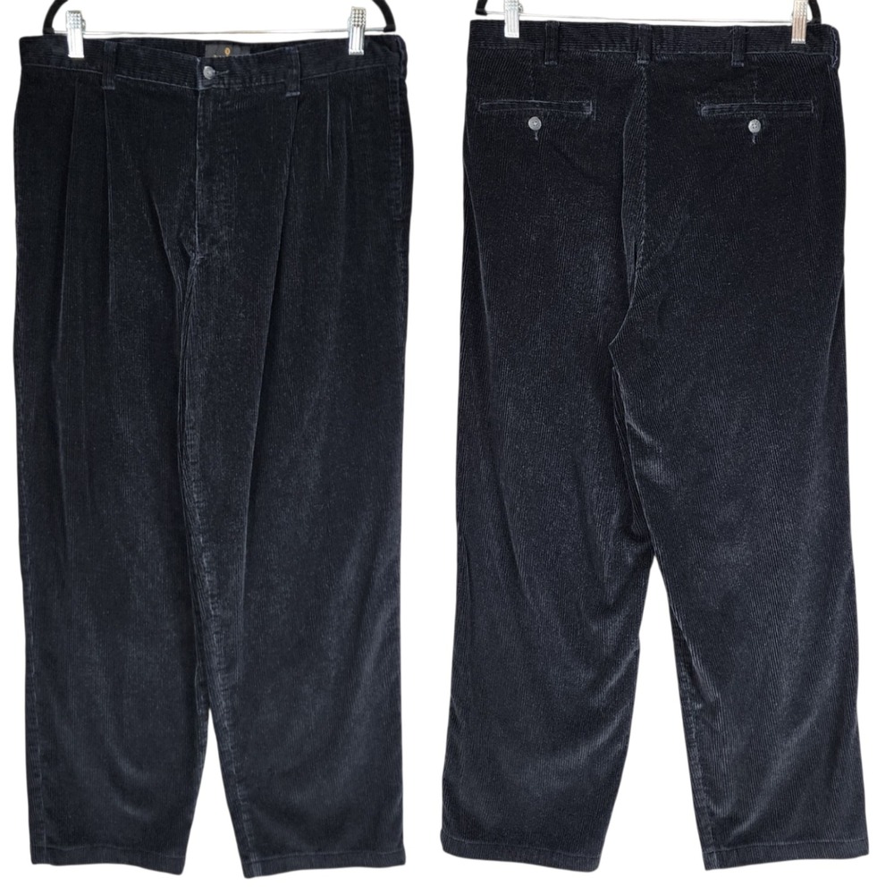 Bill Blass Corduroy Pants sz 36x32/29 Men Black Label Pleat Grandpa Dadcore Prep